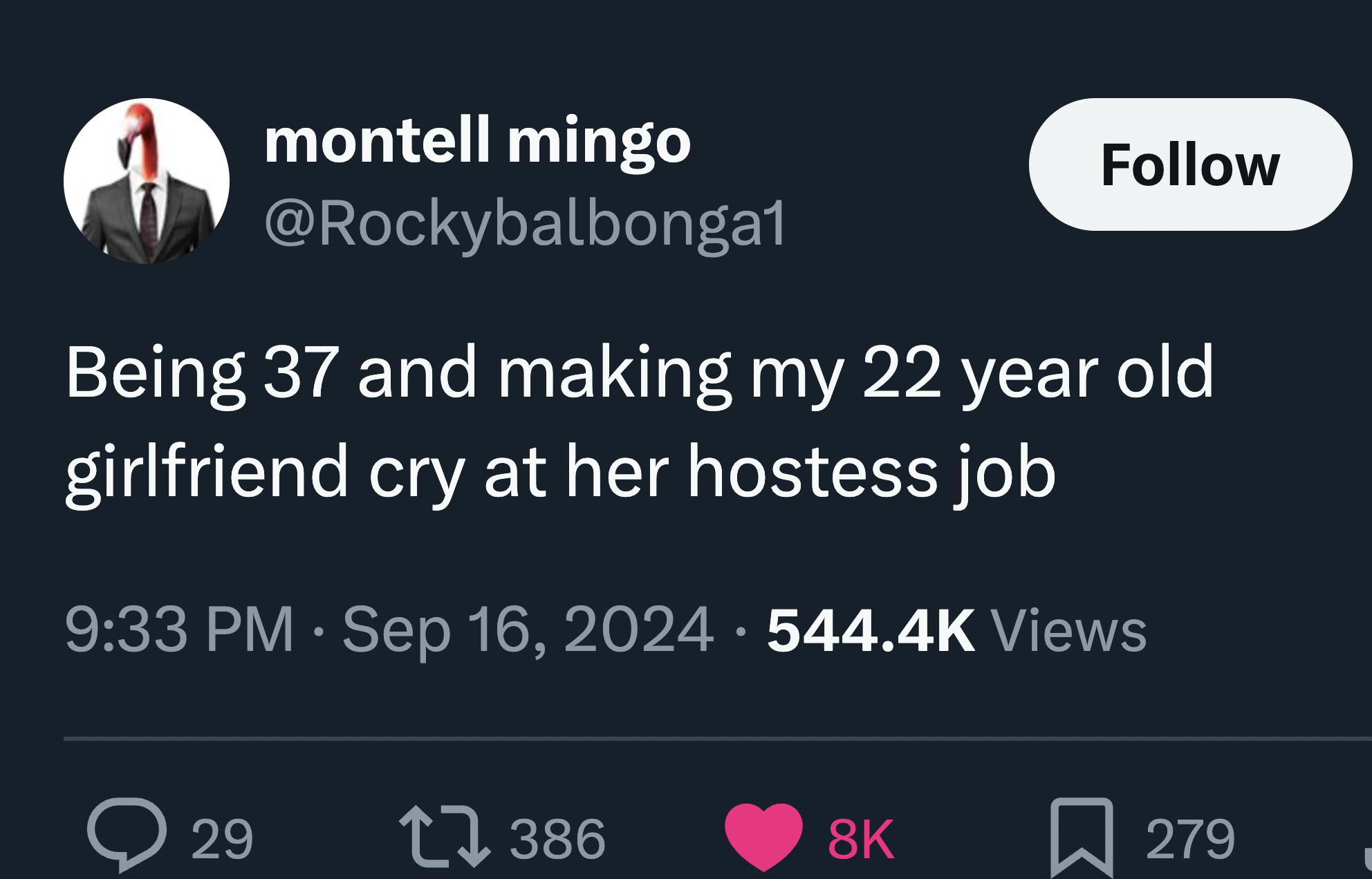 screenshot - montell mingo Being 37 and making my 22 year old girlfriend cry at her hostess job Views > 29 279